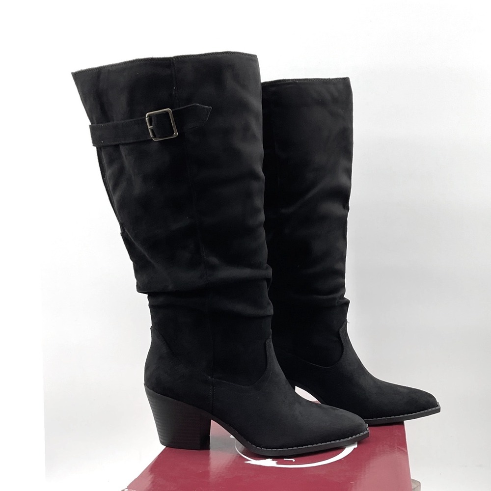 Journee Collection Kaleah-WC Black Faux Suede Slouchy Wide Calf Boots 7.5MWC